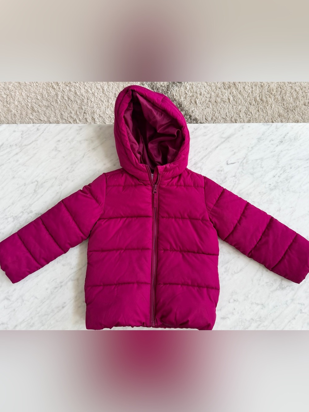 The Children's Place Hooded Puffer Jacket in Bright Magenta